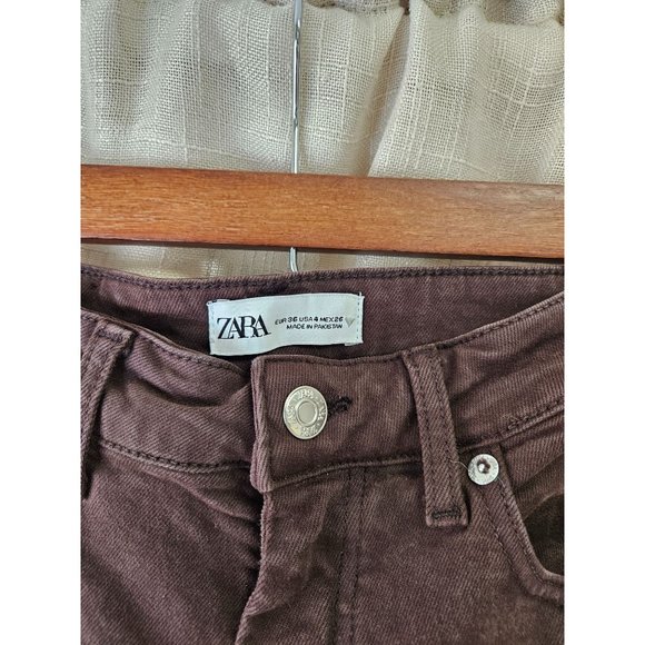 Zara brown Denim high rise straight leg jean, size 4 - Picture 2 of 5